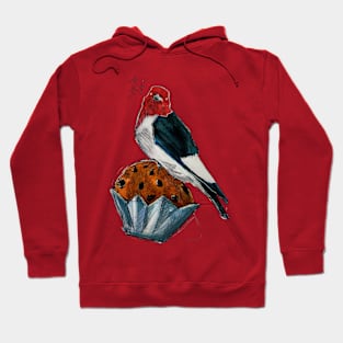 Bakery Birds: Red Headed Woodpecker on Chocolate Chip Muffin Hoodie